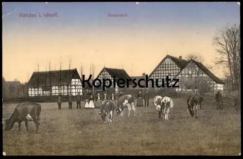 ALTE POSTKARTE RAHDEN IN WESTFALEN BAUERNHOF BAUERNHAUS KÜHE KUH vache cow cows farm house Ansichtskarte postcard cpa AK
