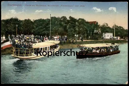 ALTE POSTKARTE DORTMUND PARTIE AM BOOTSHAUS MOTORBOOTE FREDENBAUM UND ELSE Boot Schiff ship Ansichtskarte postcard cpa