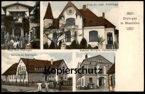 ALTE POSTKARTE DIELINGEN STEMWEDE VILLA DR. MED. THÜRLINGS SCHULE POST-AMT GASTHOF WILHELM VAHRENHORST Ansichtskarte AK