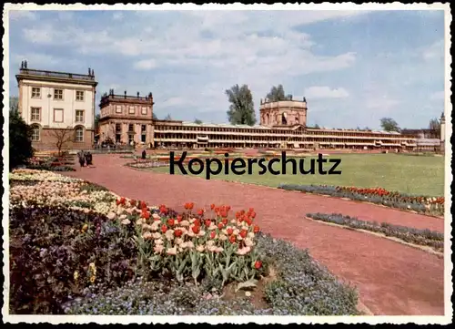 ALTE POSTKARTE KASSEL BLUMENSCHAU VOR DER ORANGERIE BUNDESGARTENSCHAU MAI - OKTOBER 1955 BUGA Ansichtskarte postcard cpa