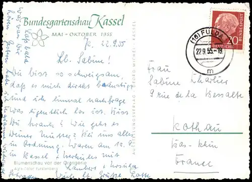 ALTE POSTKARTE KASSEL BLUMENSCHAU VOR DER ORANGERIE BUNDESGARTENSCHAU MAI - OKTOBER 1955 BUGA Ansichtskarte postcard cpa