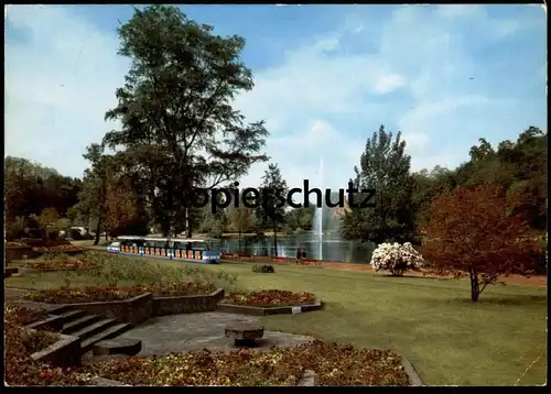 ÄLTERE POSTKARTE SAARBRÜCKEN DEUTSCH-FRANZÖSISCHER GARTEN jardin Zug train touristique locomotive Briefmarke WM 1974 AK