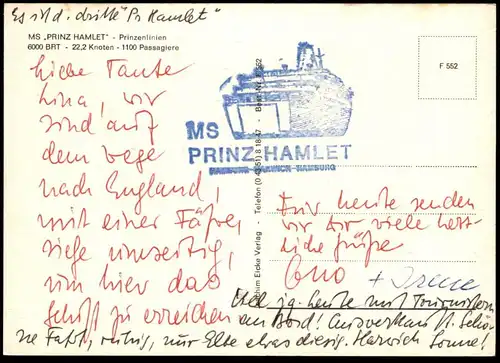 ÄLTERE POSTKARTE MS PRINZ HAMLET PRINZENLINIEN PASSAGIERFÄHRE Schiff Motorschiff ship postcard AK Ansichtskarte cpa