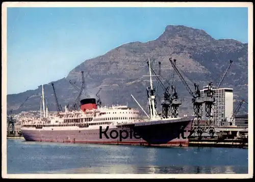 ÄLTERE POSTKARTE UNION CASTLE LYNBOOT IN CAPE TOWN DUNCAN DOK HARBOUR SOUTH AFRICA Schiff Motorschiff ship postcard cpa