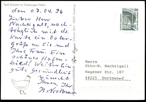 ÄLTERE POSTKARTE ESSO TANK-SCHUTEN IM HAFEN HAMBURG Tankschiff Schiff Motorschiff ship bateau postcard cpa Ansichtskarte