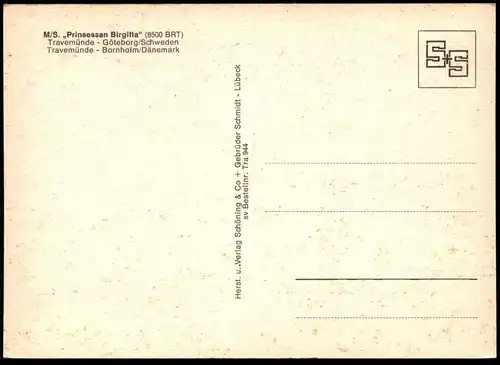 ÄLTERE POSTKARTE MS PRINSESSAN BIRGITTA TRAVEMÜNDE GÖTEBORG SESSANLINJEN Schiff Motorschiff ship bateau Ansichtskarte AK