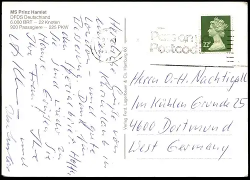 ÄLTERE POSTKARTE MS PRINZ HAMLET FÄHRSCHIFF FÄHRE  DFDS DEUTSCHLAND ferry Schiff Motorschiff ship postcard Ansichtskarte