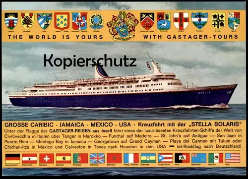 ÄLTERE POSTKARTE MS STELLA SOLARIS GROSSE CARIBIC JAMAICA MEXICO USA KREUZFAHRT flag Schiff ship postcard Ansichtskarte