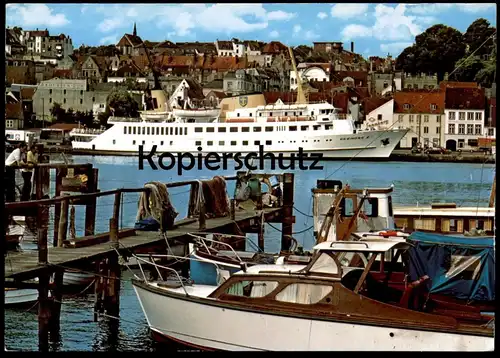 ÄLTERE POSTKARTE MS SEEMÖWE II FLENSBURG BLICK ZUR FÖRDEBRÜCKE FÄHRE SCHIFF Hafen ship port bateau cpa postcard AK