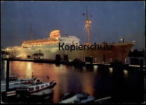 ÄLTERE POSTKARTE MS OSLOFJORD BEI NACHT HAMBURG HAFEN FÄHRE SCHIFF ship at night port bateau nuit postcard cpa AK