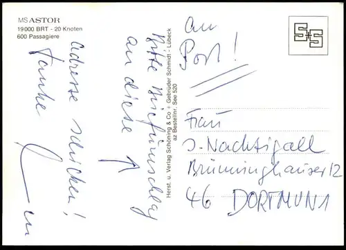 ÄLTERE POSTKARTE MS M.S. ASTOR KREUZFAHRTSCHIFF HADAG CRUISE LINE Schiff Motorschiff ship Ansichtskarte AK cpa postcard