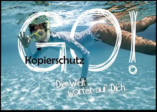 POSTKARTE TAUCHEN SCHNORCHELN SCHWIMMEN DIE WELT WARTET AUF DICH diving snorkel plongée en apnée postcard Ansichtskarte