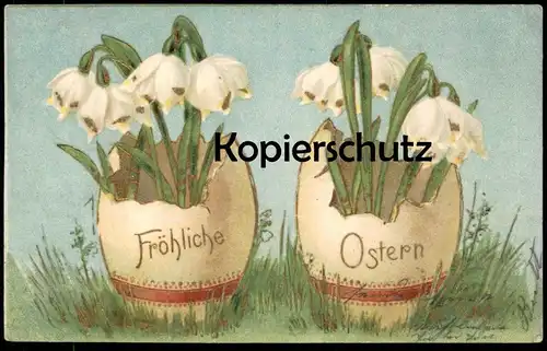 ALTE POSTKARTE FRÖHLICHE OSTERN RAND DER EIER VERGOLDET Ei eggs easter paques postcard Ansichtskarte AK cpa postcard