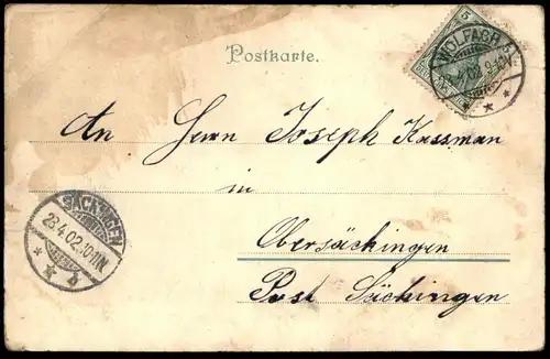 ALTE LITHO POSTKARTE GRUSS AUS DEN BERGEN KUH WANDERER cow vache Montagnes Humor Humour Ansichtskarte AK cpa postcard