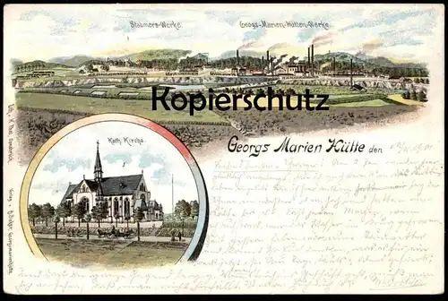 ALTE LITHO POSTKARTE GEORGS MARIEN HÜTTE STAHMER WERKE EISENBAHN GEORGS-MARIEN-HÜTTEN-WERKE KIRCHE GEORGSMARIENHÜTTE AK