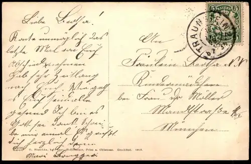 ALTE POSTKARTE TRAUNSTEIN BLICK AUF SPARZ 1908 Schule AK Ansichtskarte cpa postcard