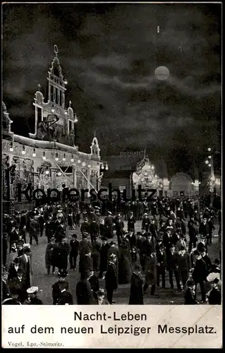 ALTE POSTKARTE NACHT-LEBEN AUF DEM NEUEN LEIPZIGER MESSPLATZ MESSE LEIPZIG Messeplatz Ansichtskarte AK cpa postcard