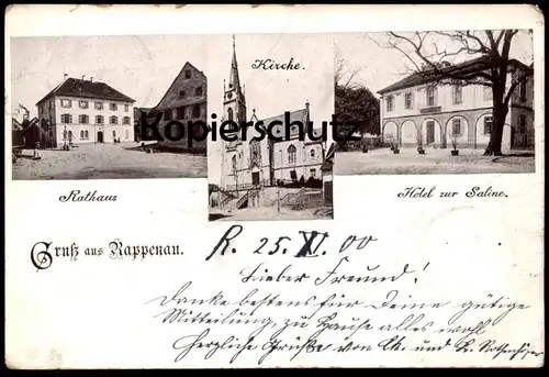 ALTE POSTKARTE GRUSS AUS RAPPENAU HOTEL ZUR SALINE KIRCHE RATHAUS Bad Baden-Württemberg Ansichtskarte AK cpa postcard