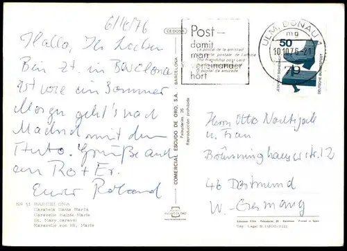 ÄLTERE POSTKARTE SEGELSCHIFF CARABELA SANTA MARIA BARCELONA CARAVELLE CARAVEL KARAVELLE sailing ship postcard cpa AK