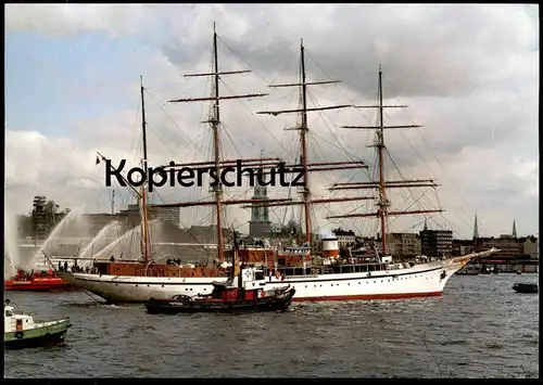 ÄLTERE POSTKARTE SEGELSCHIFF SEA CLOUD HAFEN HAMBURG VIERMASTER FEUERWEHR-SCHIFF four-mastered ship bateau sailing port