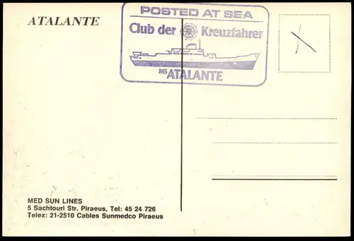 ÄLTERE POSTKARTE MS ATLANTE KREUZFAHRTSCHIFF CLUB DER KREUZFAHRER POSTED AT SEA MED SUN LINES ship bateau Ansichtskarte