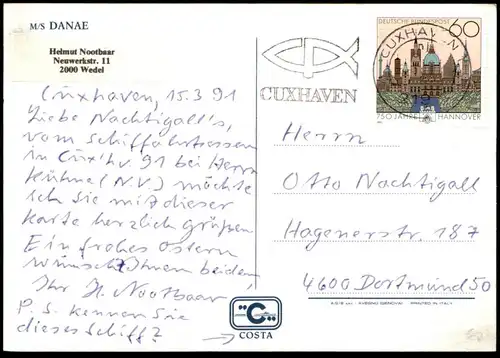 ÄLTERE POSTKARTE M/S MS DANAE COSTA KREUZFAHRTSCHIFF DAMPFER steamer ship bateau Ansichtskarte AK postcard cpa