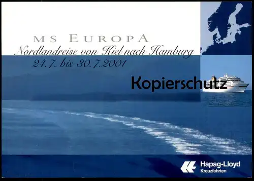 ÄLTERE POSTKARTE MS EUROPA KREUZFAHRTSCHIFF NORDLANDREISE KIEL NACH HAMBURG 2001 NAVIRE ship bateau Ansichtskarte AK