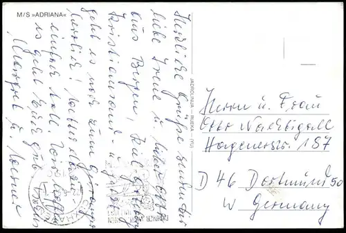 ÄLTERE POSTKARTE M/S ADRIANA MS MOTORSCHIFF FÄHRE Schiff ship Ansichtskarte postcard cpa AK