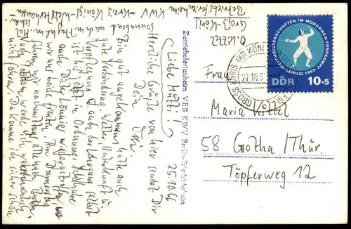 ÄLTERE POSTKARTE GROSS-KÖRIS BETRIEBSFERIENHEIM VEB KWV BERLIN BAD Großköris Briefmarke Fechten fencing stamp postcard