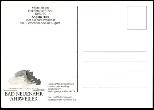 ÄLTERE POSTKARTE HEIMERSHEIM AHR WEINKÖNIGIN ANGELA RICK 1989/1990 Bad Neuenahr Ahrweiler Wein Ansichtskarte AK postcard