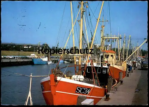 ÄLTERE POSTKARTE FISCHEREIHAFEN BÜSUM FISCHERBOOTE FISCHER fishing boat bateau de peche Ansichtskarte AK cpa postcard