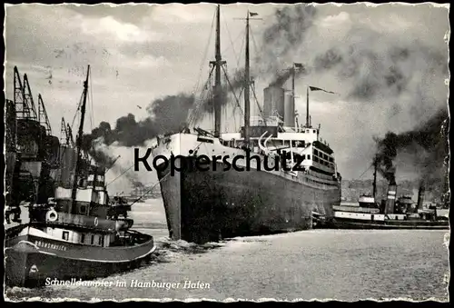 ÄLTERE POSTKARTE SCHNELLDAMPFER IM HAMBURGER HAFEN HAMBURG SCHLEPPER BRUNSHAUSEN DAMPFER Schiffe Schiff ship postcard AK