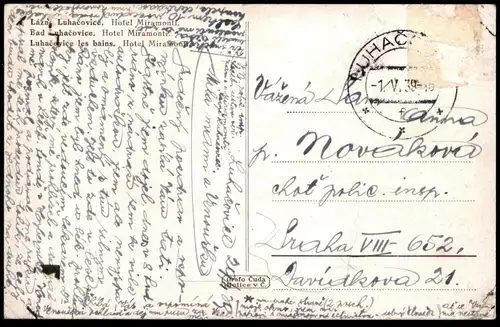 ALTE POSTKARTE LAZNE LUHACOVICE HOTEL MIRAMONTI 1939 BAD LUHACOVICE Tschechische Republik ceska cesko cpa postcard AK