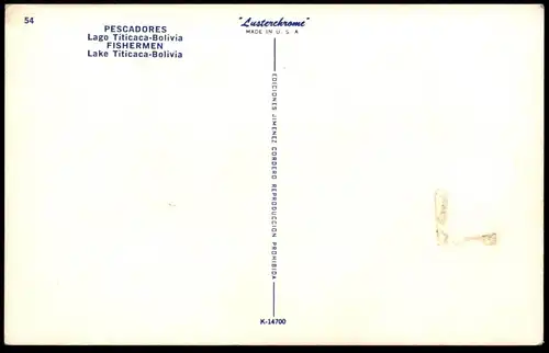 ALTE POSTKARTE PESCADORES LAGO TITICACA BOLIVIA FISHERMEN Fischer Schiff Boot ship boat bateau Bolivien postcard cpa AK