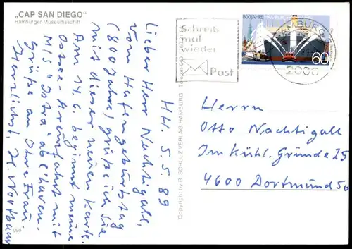 ÄLTERE POSTKARTE MS CAP SAN DIEGO FRACHTSCHIFF HAMBURG HAMBURGER MUSEUMSSCHIFF Schiff cargo ship postcard cpa AK
