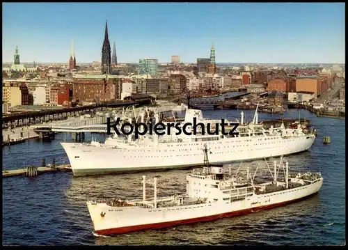 ÄLTERE POSTKARTE HAMBURG HAFEN UND STADTPANORAMA SCHIFF PASTEUR & RIO LUJAN Schiffe ship port bateau postcard cpa AK