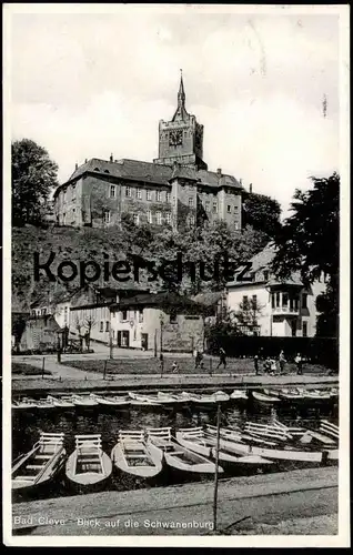 ALTE POSTKARTE BAD CLEVE BLICK AUF DIE SCHWANENBURG 1938 BOOTE KLEVE Boot boat Ansichtskarte AK postcard cpa