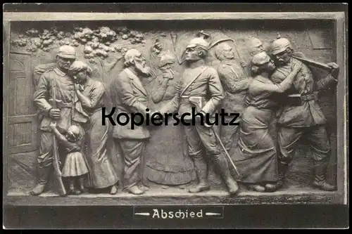 ALTE POSTKARTE ABSCHIED SOLDAT VATER SOHN ALTER MANN FRONT TRAUER Frau femme mourning woman Stempel Büderich postcard AK