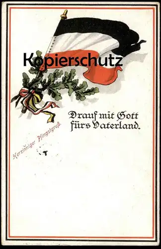 ALTE POSTKARTE PATRIOTIK GLAUBE DRAUF MIT GOTT FÜRS VATERLAND WWI WELTKRIEG EICHENLAUB FLAGGE Ansichtskarte AK postcard
