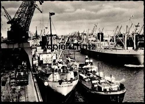 ÄLTERE POSTKARTE BREMEN ÜBERSEEHAFEN FRACHTSCHIFF GUDRUN HELSINGBORG TRAIN ZUG WAGGON cargo ship Ansichtskarte postcard