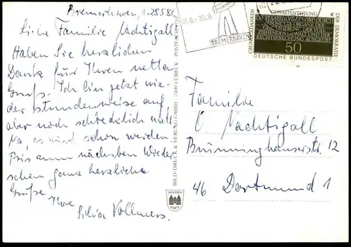 ÄLTERE POSTKARTE GRUSS AUS BREMERHAVEN GEDÄCHTNISKIRCHE SMIDT-DENKMAL SEUTE DEERN RADARTURM tower Ansichtskarte cpa AK