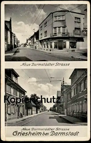 ALTE POSTKARTE GRIESHEIM BEI DARMSTADT NEUE DARMSTÄDTER STRASSE KARL HOFMANN EISENWAREN FRISEUR Strassenbahn postcard AK