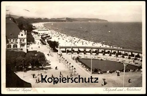 ALTE POSTKARTE ZOPPOT KURPARK UND NORDSTRAND 1938 Pommern Stempel Freie Stadt Danzig Sopot cpa postcard AK Ansichtskarte