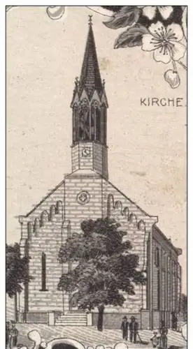 ALTE LITHO-POSTKARTE GRUSS AUS HARXHEIM BAHNHOF DAMPFLOK KIRCHE Bodenheim Zug Train Railway Eisenbahn station gare cpa