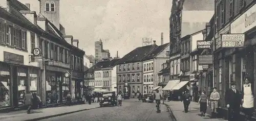 ALTE POSTKARTE ST. INGBERT KAISERSTRASSE KARLSBERG BRÄU PADDERATZ ZIGARREN SCHUHHAUS FRIEDBERG MERCEDES SCHUHE postcard