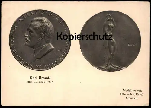 ALTE POSTKARTE PROFESSOR KARL BRANDI 1928 ELISABETH VON ESSEÖ MÜNCHEN money coin Münze Medaille Medal Monnaie Nude Nu