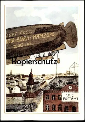 POSTKARTE ZEPPELIN LUFTPOST NEW YORK - HAMBURG REPRODUKTION 500 JAHRE POST 1989 dirigeable Aviation dirigible airship