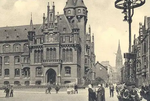ÄLTERE POSTKARTE GELSENKIRCHEN RATHAUS Schild Essen Eisverkäufer Eis Ice Gelato Handkarren Beleuchtung Laterne pushcart