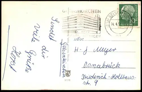 ÄLTERE POSTKARTE GELSENKIRCHEN BAHNHOFSTRASSE HAUPTBAHNHOF HANS-SACHS-HAUS Thier-Bräu Boecker Tram Tramway Post cpa AK