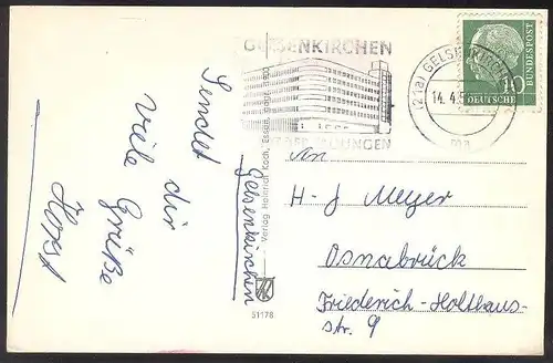 ÄLTERE POSTKARTE GELSENKIRCHEN BAHNHOFSTRASSE HAUPTBAHNHOF HANS-SACHS-HAUS Thier-Bräu Boecker Tram Tramway Post cpa AK